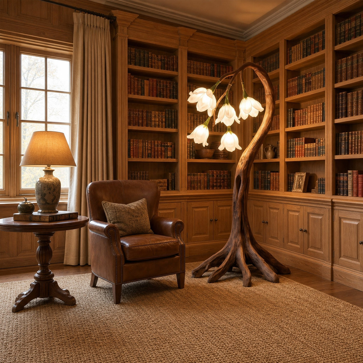 Flower Petal Floor Lamp With Solid Wood Base For Living Room And Bedroom - product view 3
