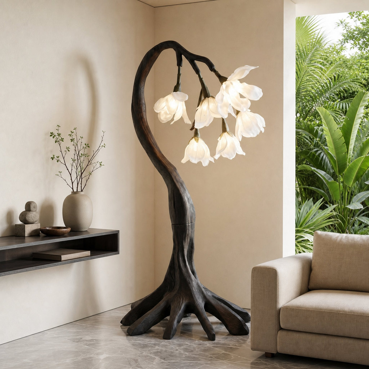 Flower Petal Floor Lamp With Solid Wood Base For Living Room And Bedroom - product view 4