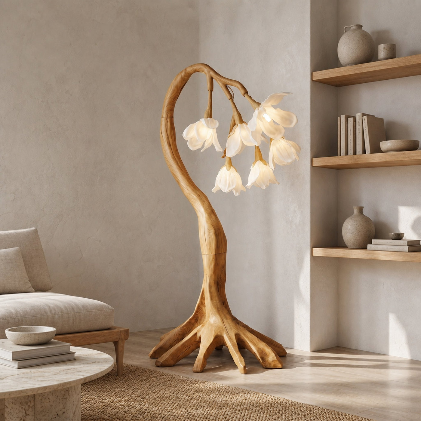 Flower Petal Floor Lamp With Solid Wood Base For Living Room And Bedroom - product view 5