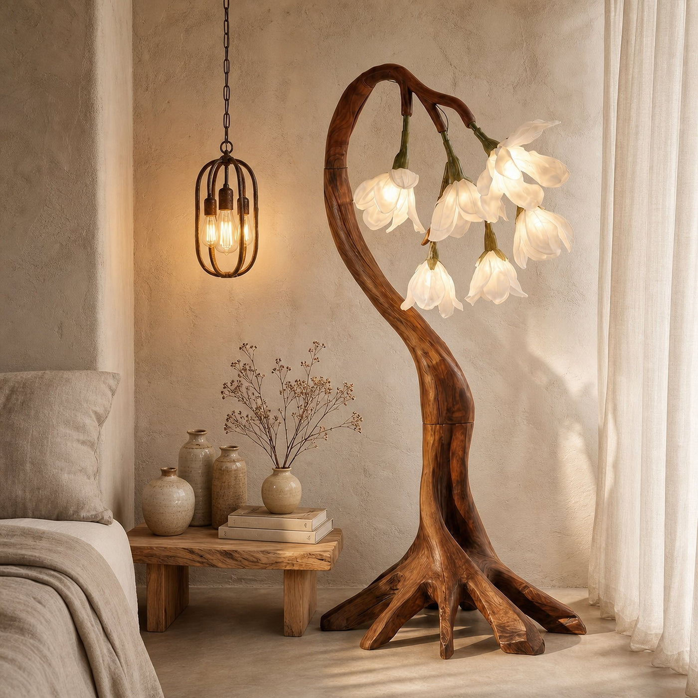 Flower Petal Floor Lamp With Solid Wood Base For Living Room And Bedroom - product view 6