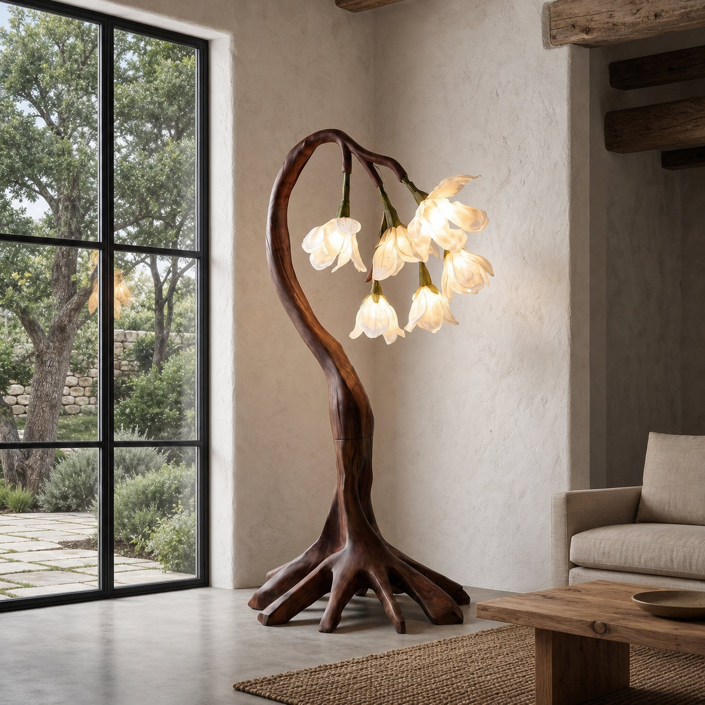 Flower Petal Floor Lamp With Solid Wood Base For Living Room And Bedroom - product view 7