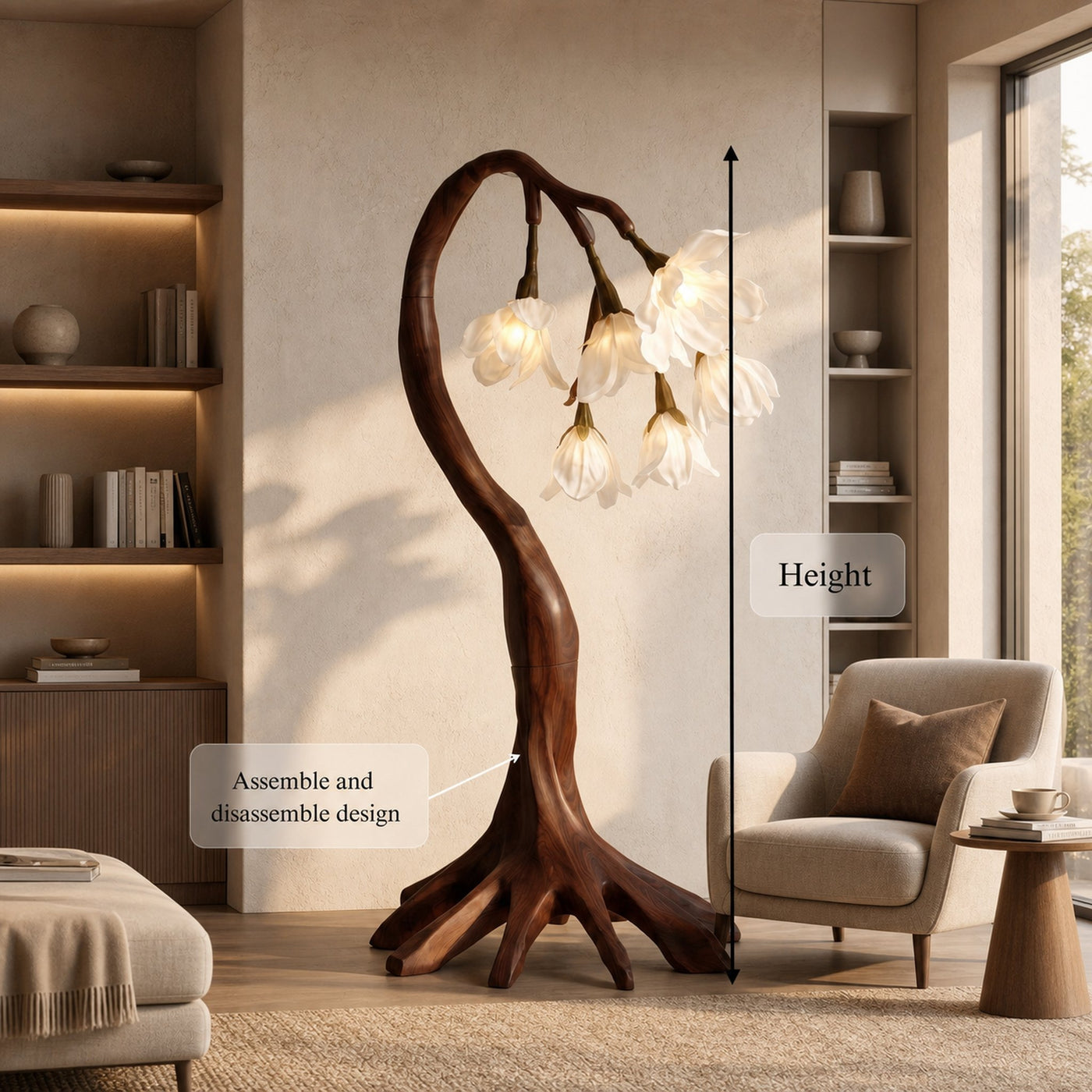 Flower Petal Floor Lamp With Solid Wood Base For Living Room And Bedroom - product view 8