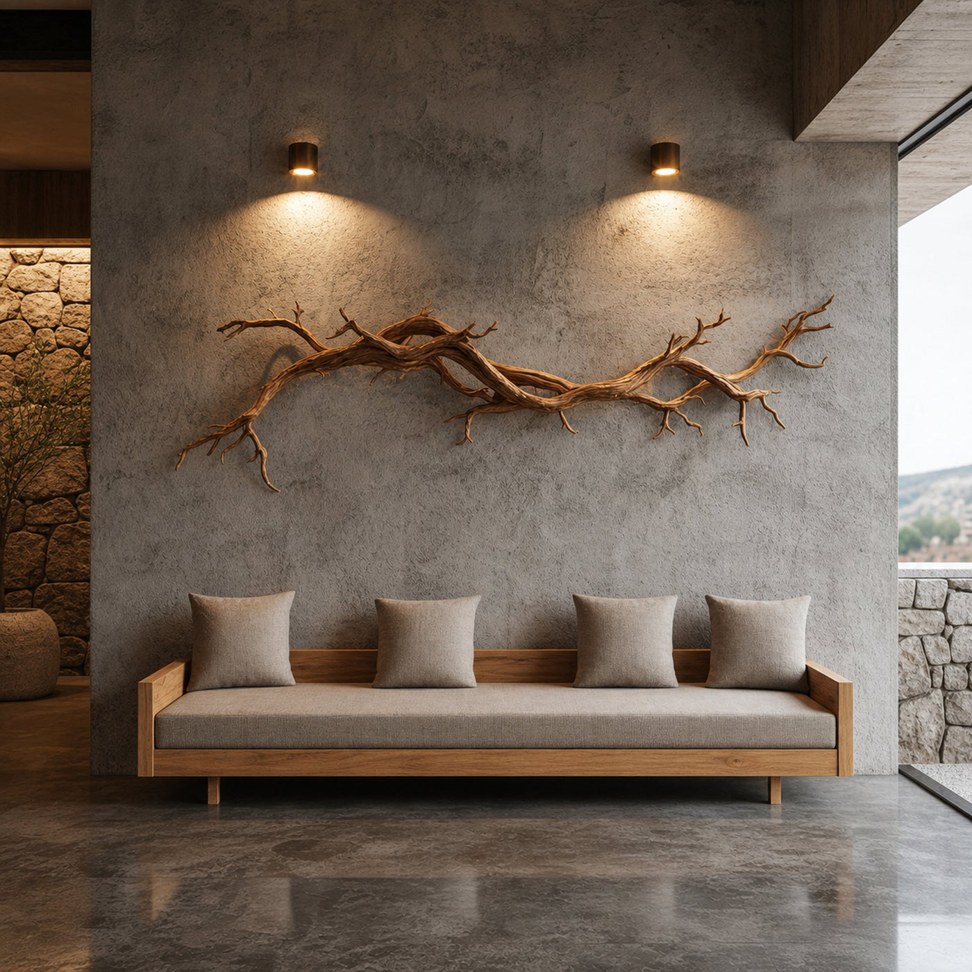 Flowing Branch Solid Wood Wall Sculpture Organic Modern Interior Decor - product view 2