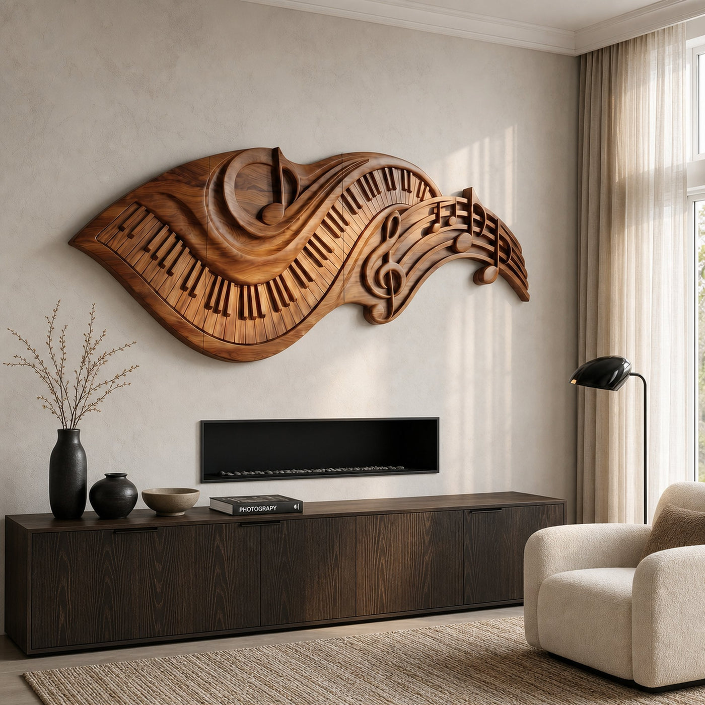 Flowing Piano Keys Wooden Wall Art For Living Room