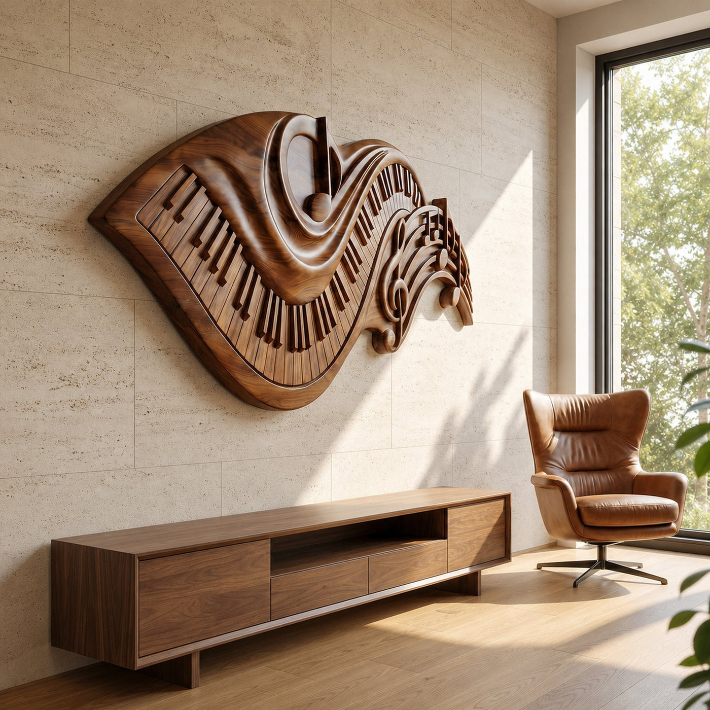 Flowing Piano Keys Wooden Wall Art For Living Room - product view 2