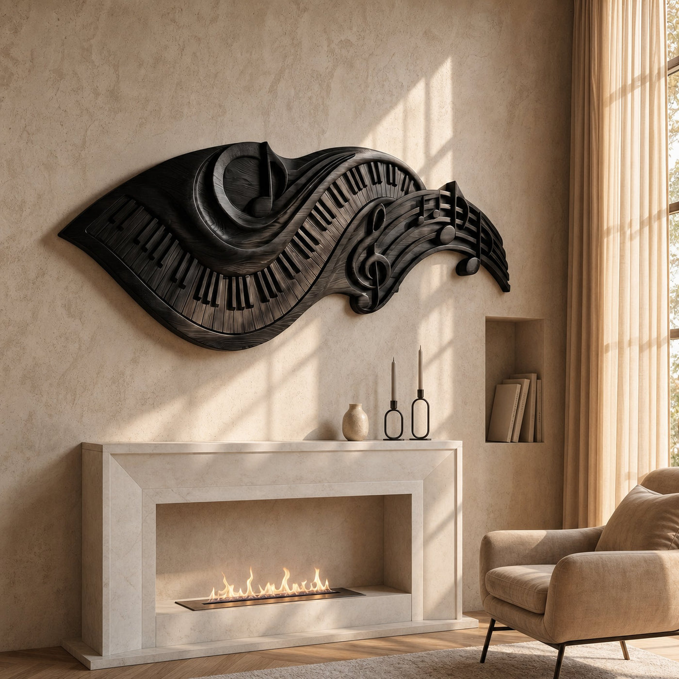 Flowing Piano Keys Wooden Wall Art For Living Room - product view 4