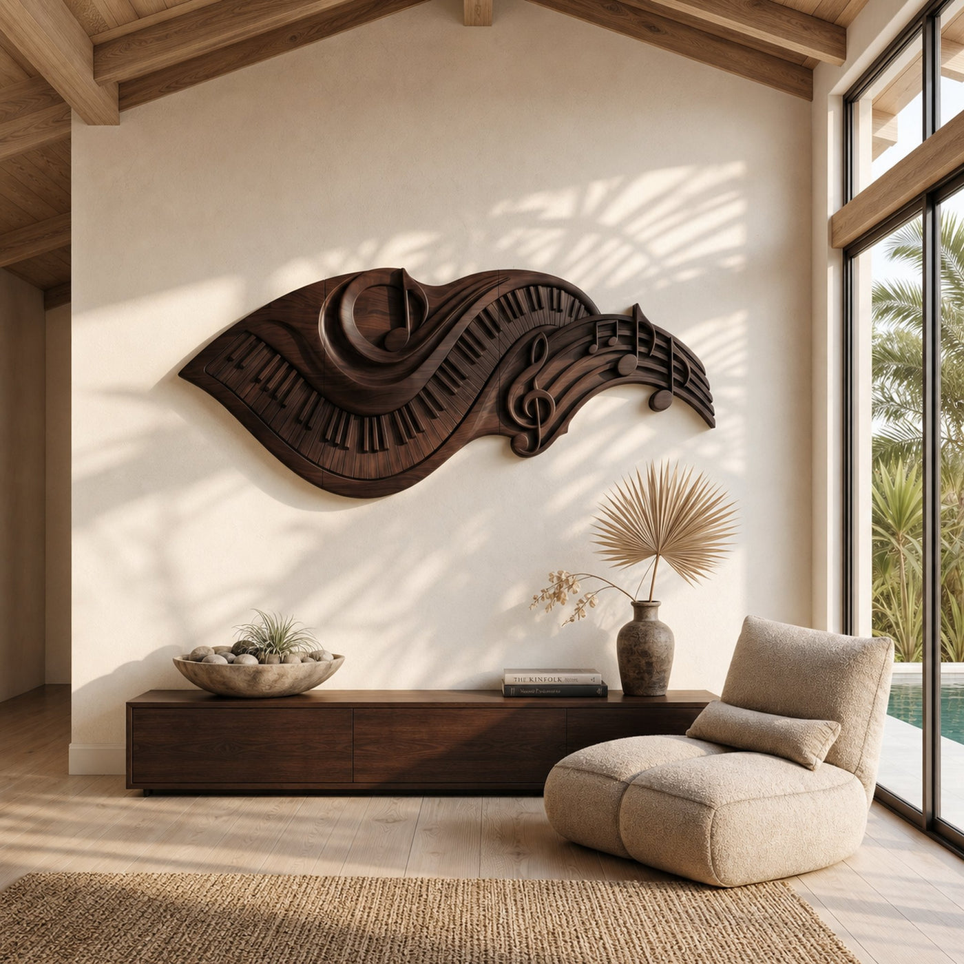 Flowing Piano Keys Wooden Wall Art For Living Room - product view 7