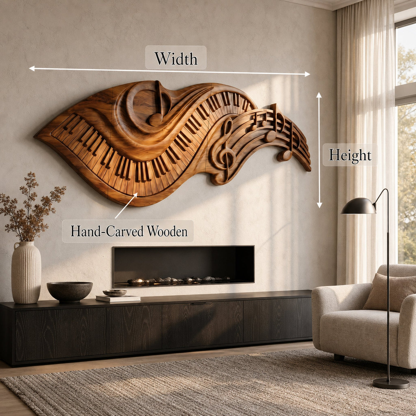 Flowing Piano Keys Wooden Wall Art For Living Room - product view 8