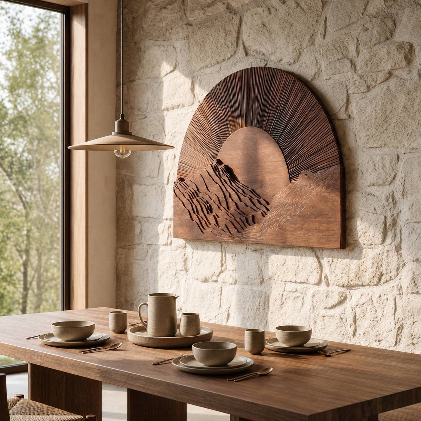 Half Moon Wall Art With Sunburst Carved Panel Design For Living Room And Entryway - product view 2