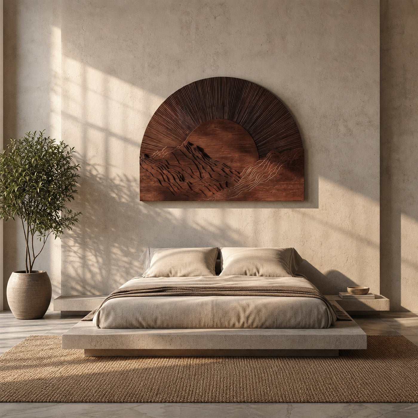 Half Moon Wall Art With Sunburst Carved Panel Design For Living Room And Entryway - product view 3