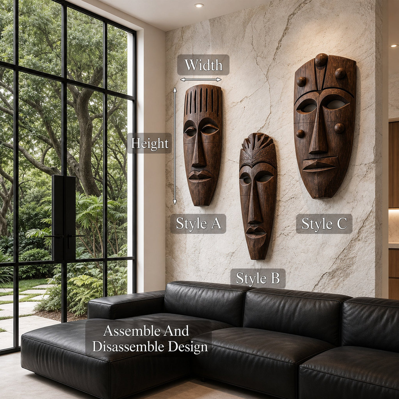 Hand Carved Wooden Wall Art Set With Tribal Mask Design For Living Room And Entryway - product view 8