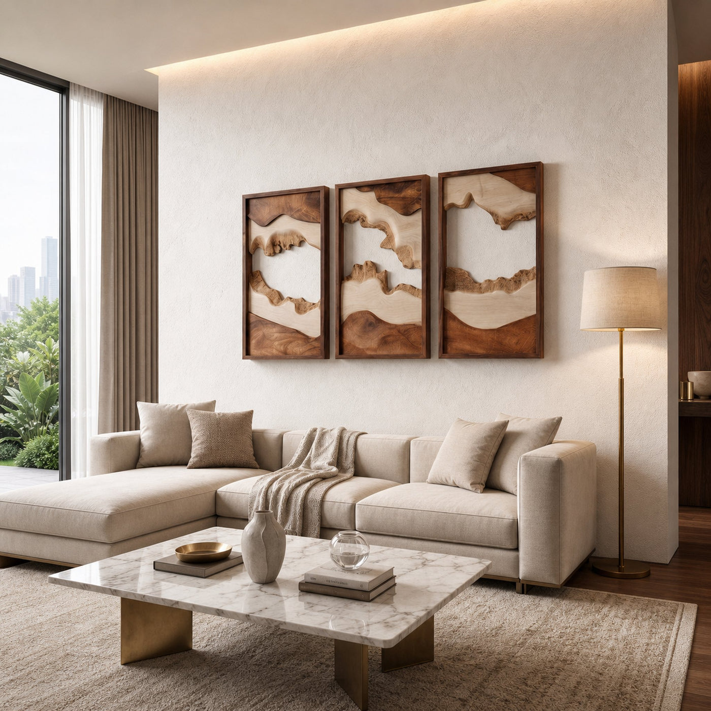 Handcarved Set Wooden Wall Panels Abstract Nature Art Interiors - product view 2