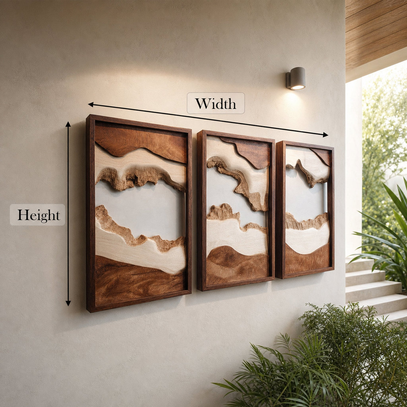 Handcarved Set Wooden Wall Panels Abstract Nature Art Interiors - product view 3