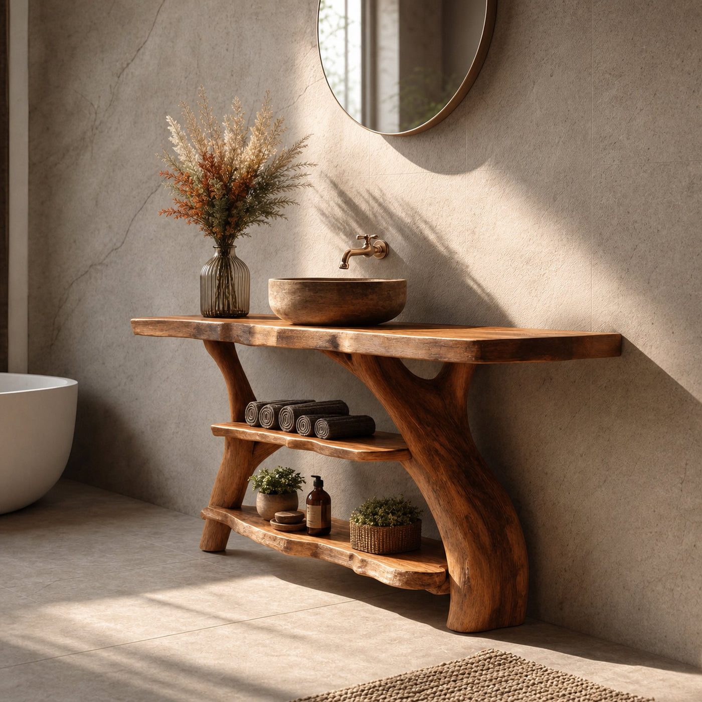 Handcrafted Bathroom Vanity Solid Wood Live Edge For Modern Bathroom