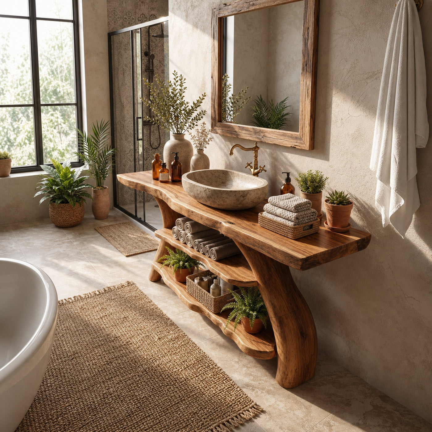 Handcrafted Bathroom Vanity Solid Wood Live Edge For Modern Bathroom - product view 2