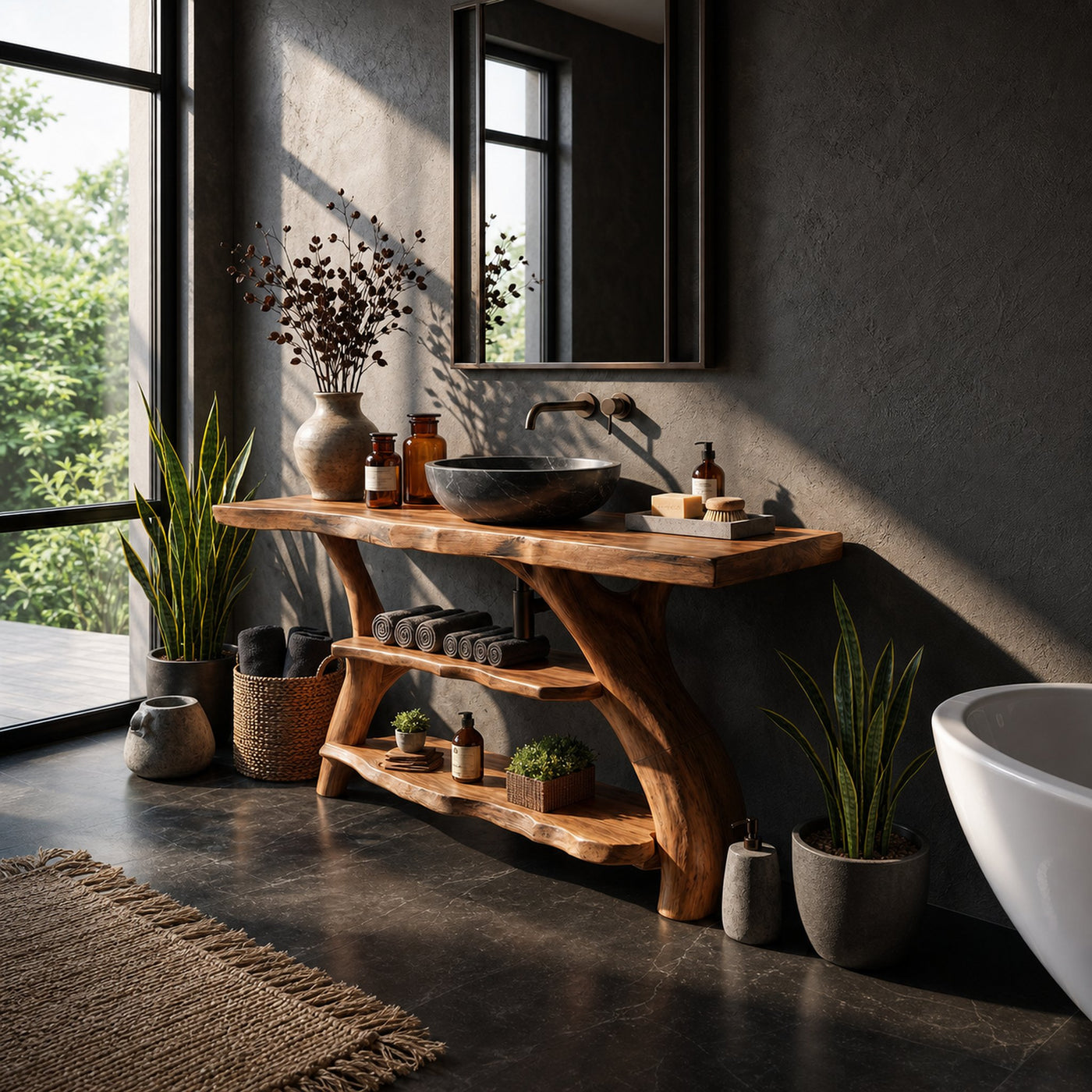 Handcrafted Bathroom Vanity Solid Wood Live Edge For Modern Bathroom - product view 4