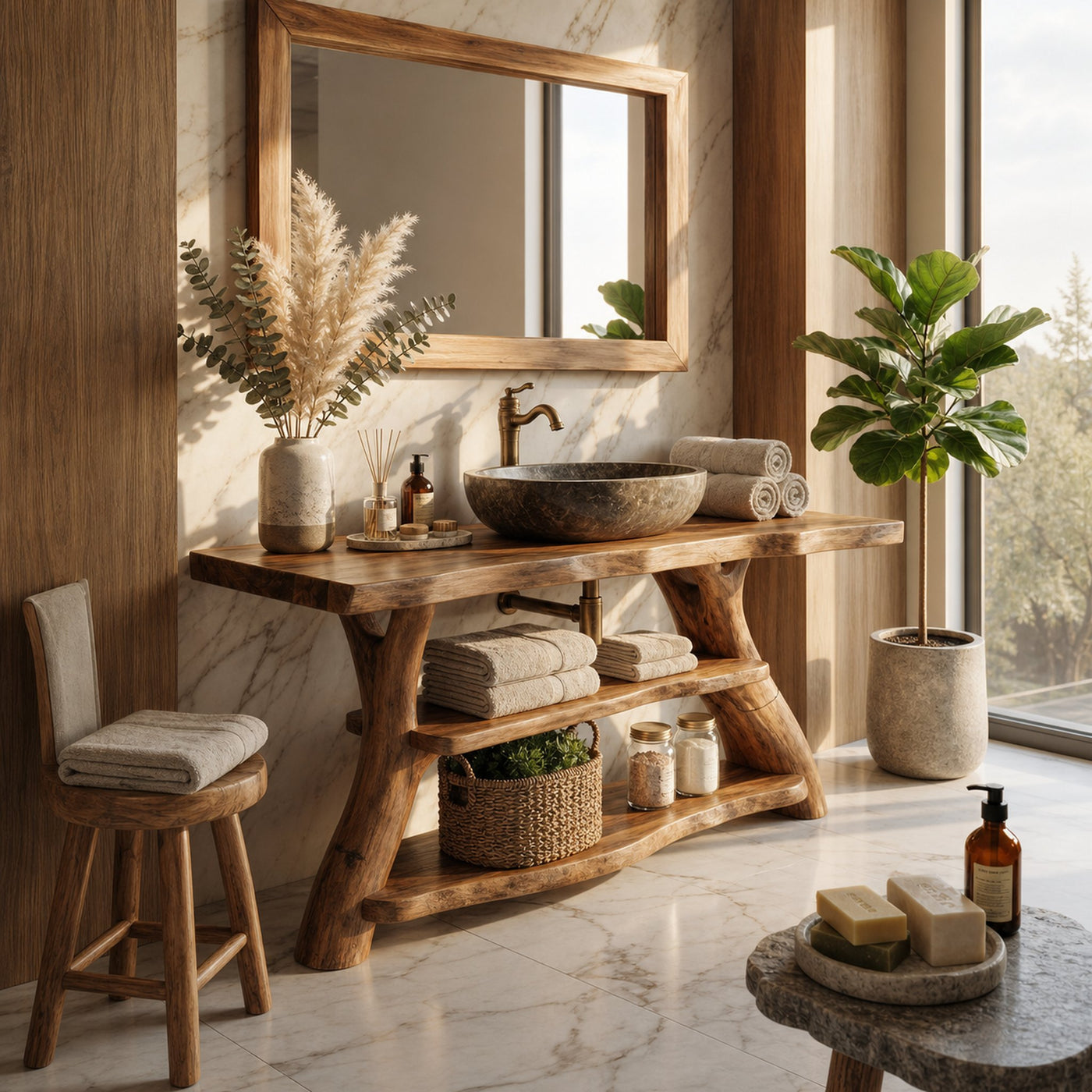 Handcrafted Bathroom Vanity Solid Wood Live Edge For Modern Bathroom - product view 5