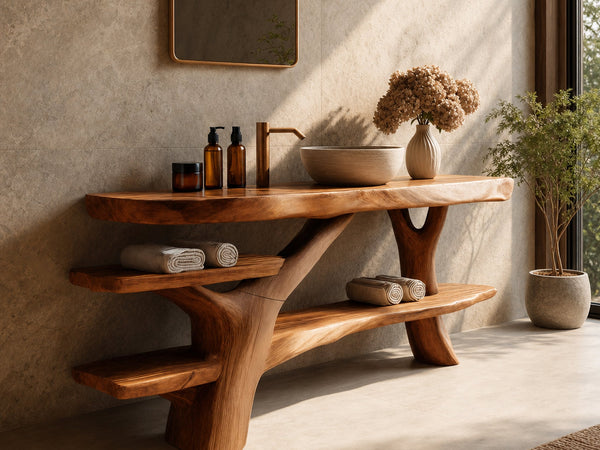 Handcrafted Bathroom Vanity Solid Wood With Shelf For Modern Bath