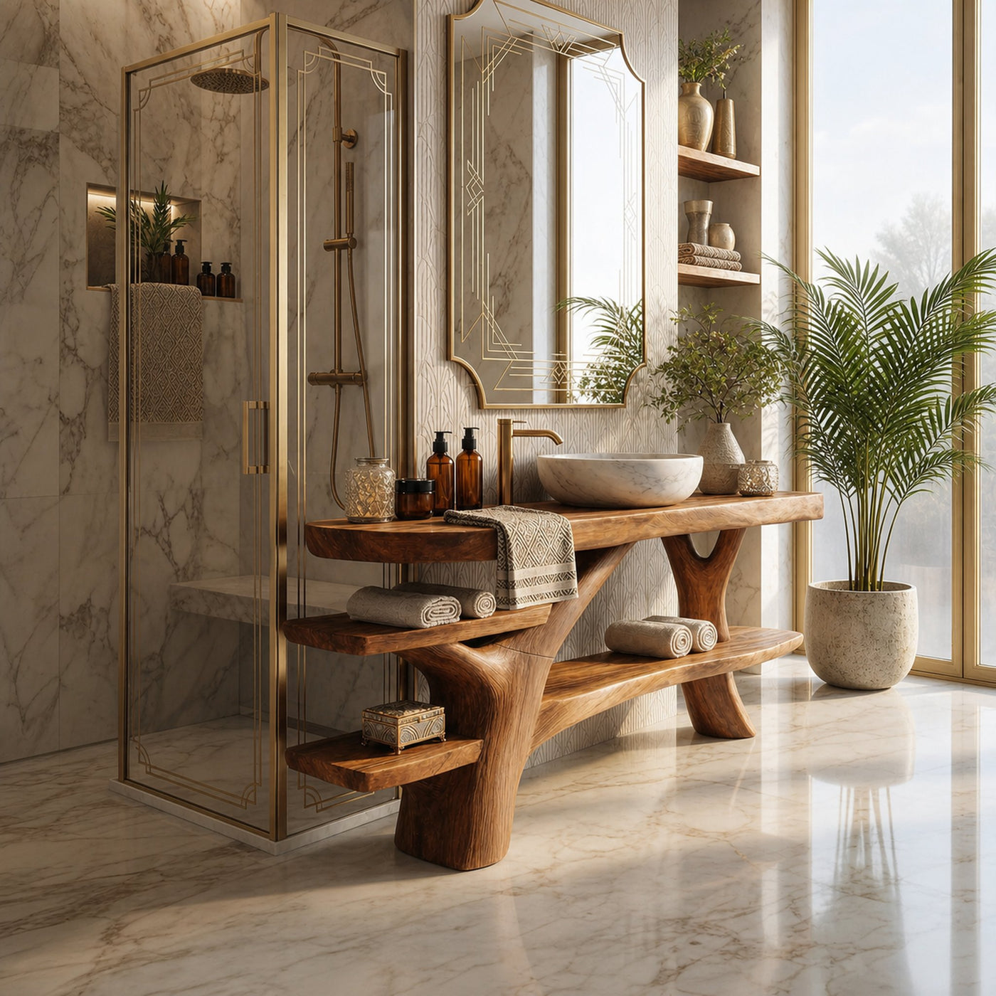 Handcrafted Bathroom Vanity Solid Wood With Shelf For Modern Bath - product view 2