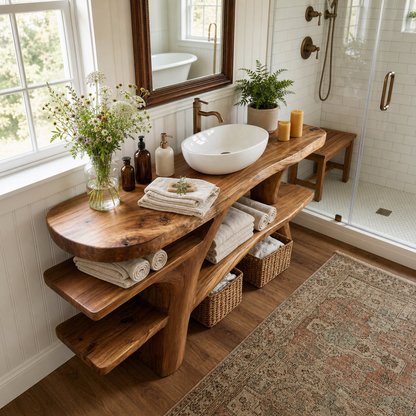 Handcrafted Bathroom Vanity Solid Wood With Shelf For Modern Bath - product view 3