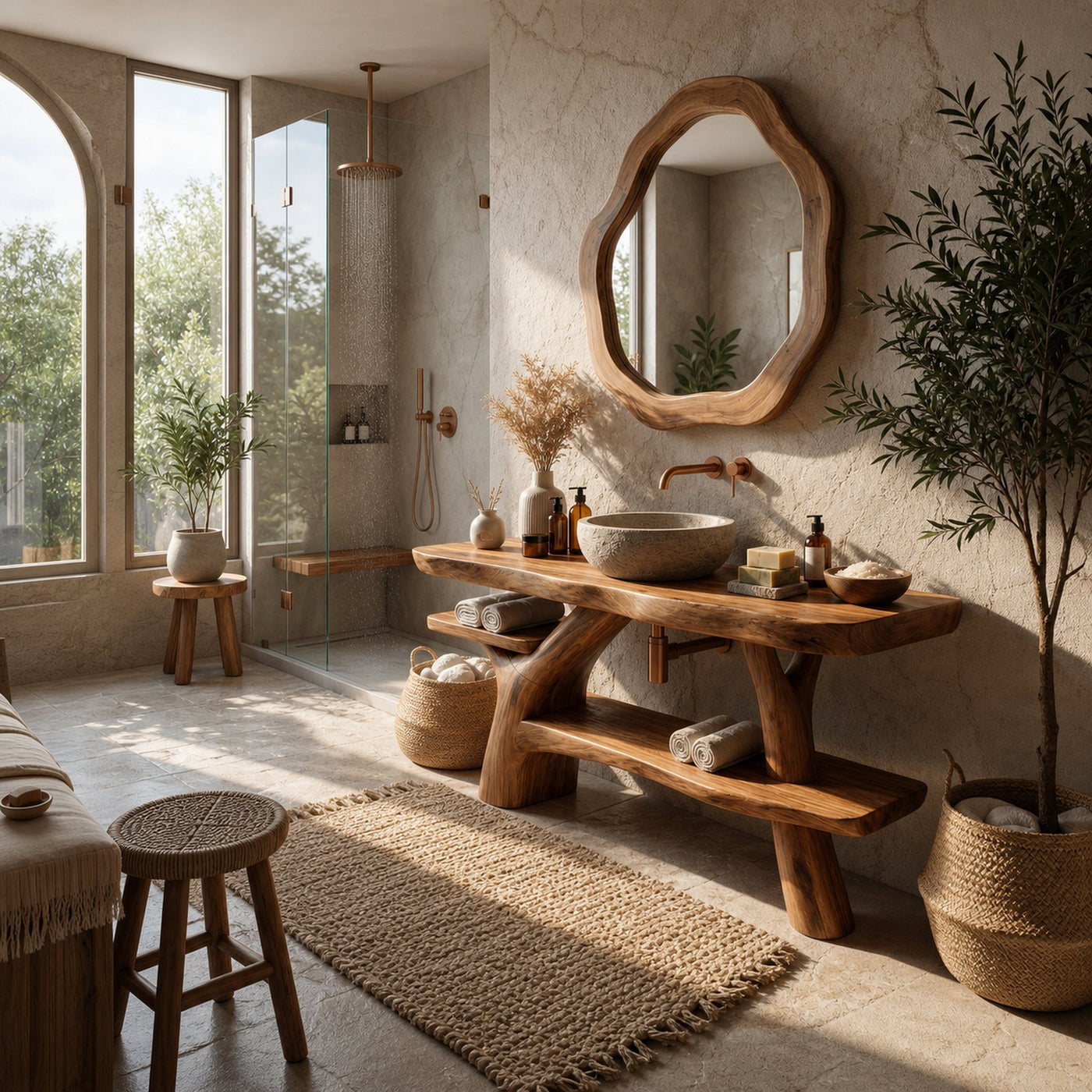 Handcrafted Bathroom Vanity Solid Wood With Shelf For Modern Bath - product view 4