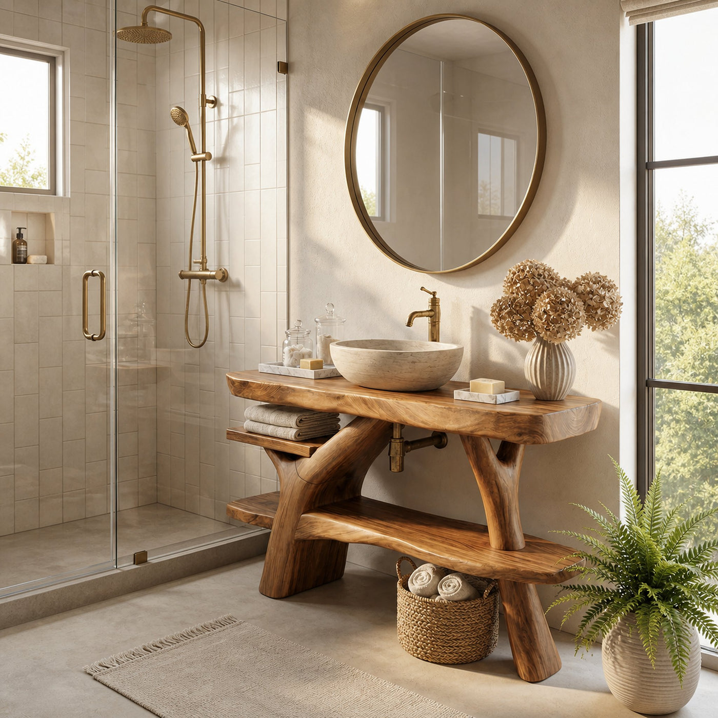 Handcrafted Bathroom Vanity Solid Wood With Shelf For Modern Bath - product view 5