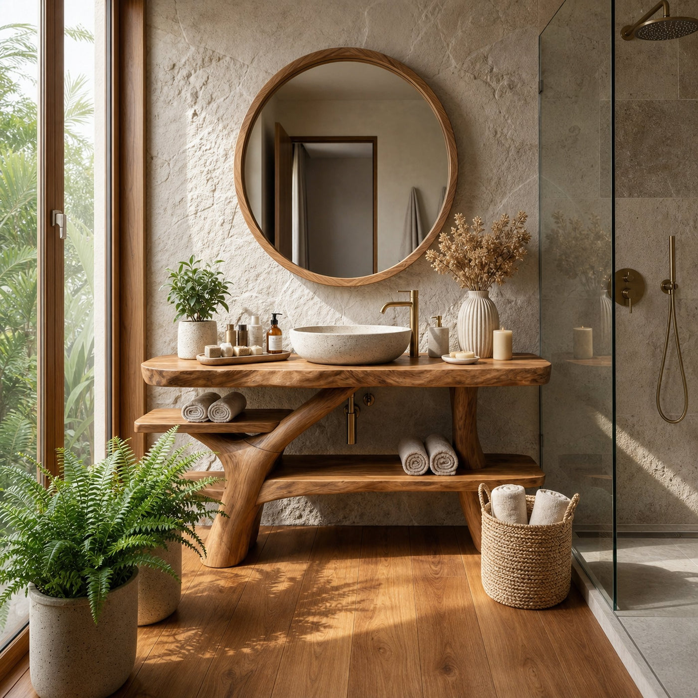 Handcrafted Bathroom Vanity Solid Wood With Shelf For Modern Bath - product view 6