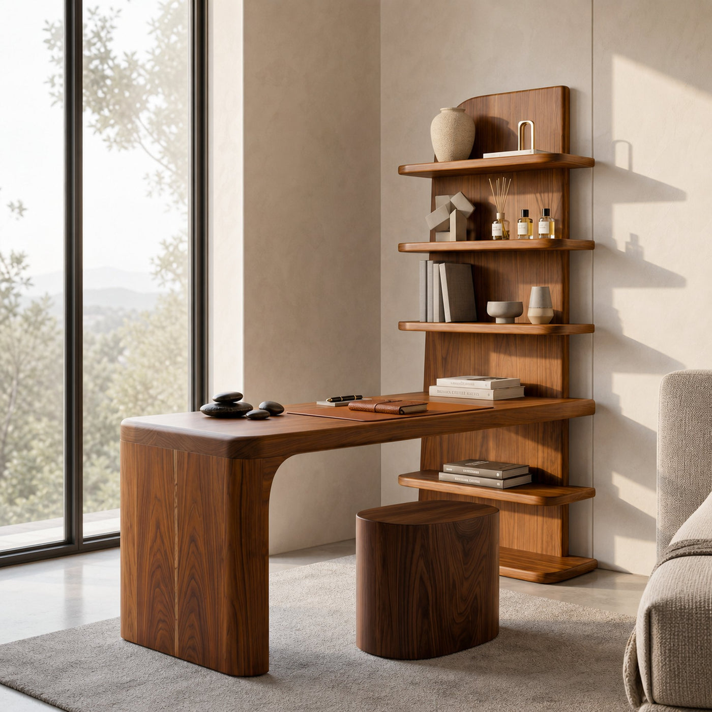 Handcrafted Desk With Open Bookshelf Design For Bedroom And Workspace