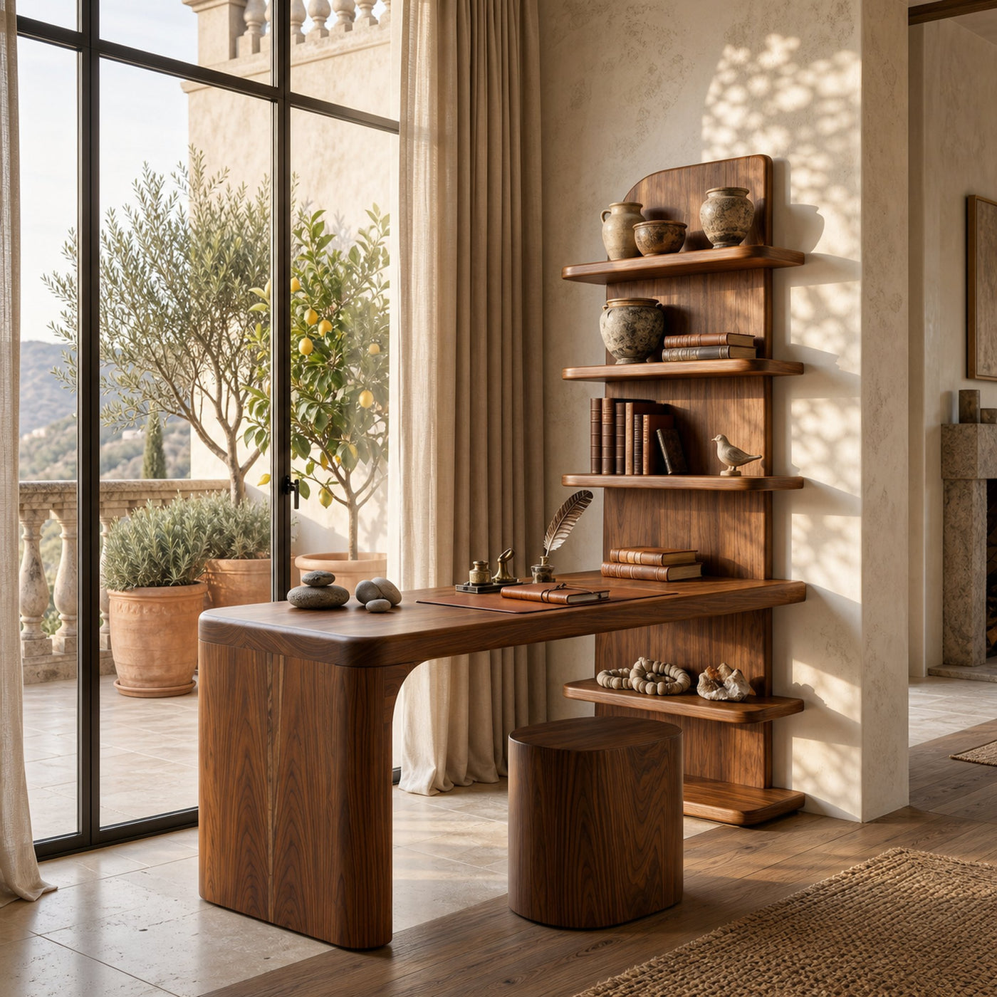 Handcrafted Desk With Open Bookshelf Design For Bedroom And Workspace - product view 2