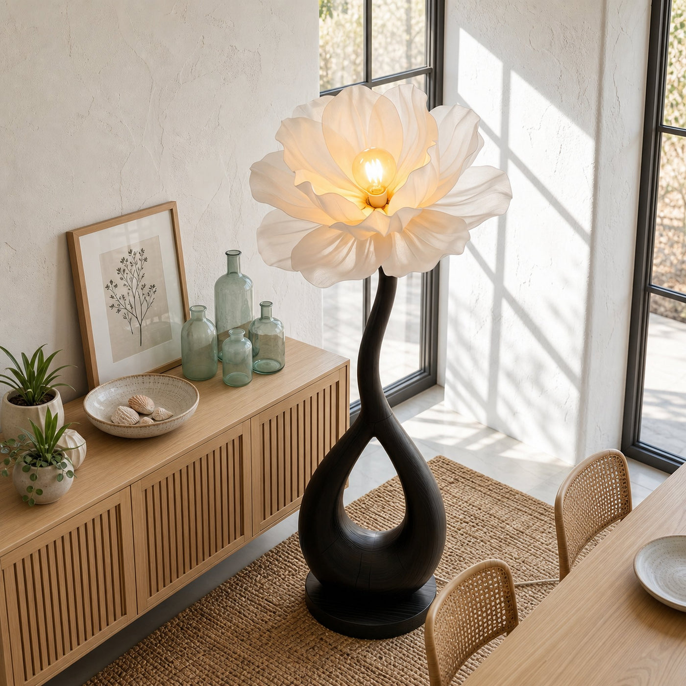 Handcrafted Floor Lamp With Blooming Flower Sculpture For Living Room - product view 2
