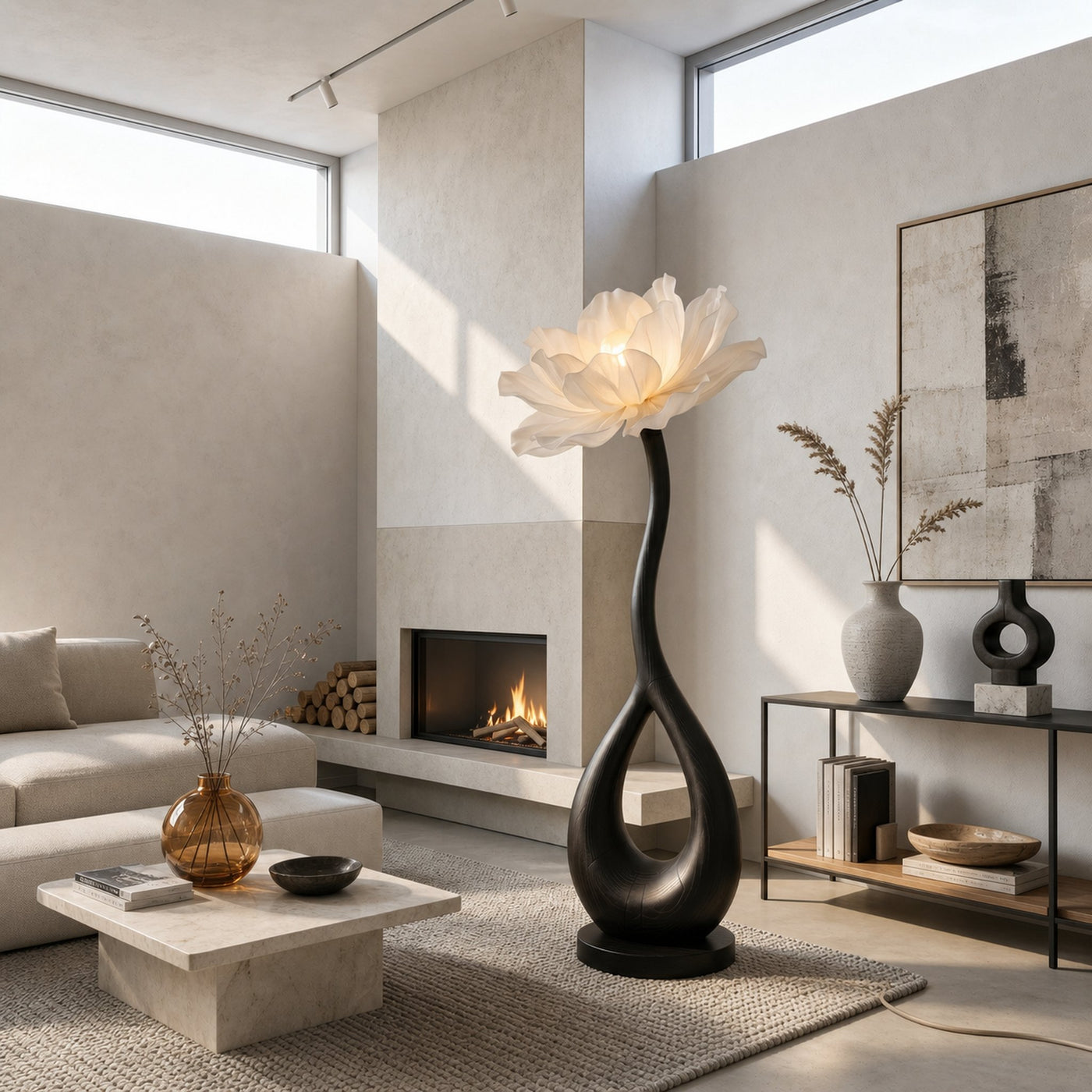 Handcrafted Floor Lamp With Blooming Flower Sculpture For Living Room - product view 3