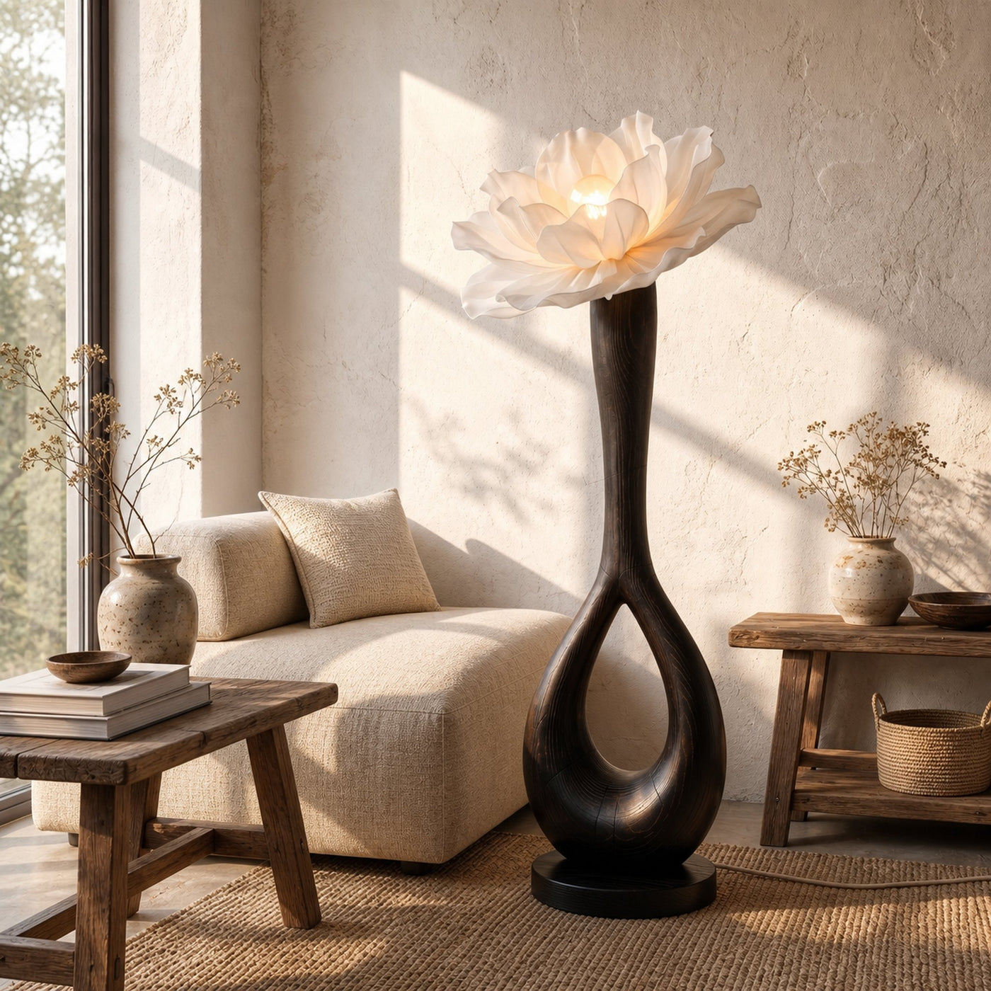 Handcrafted Floor Lamp With Blooming Flower Sculpture For Living Room - product view 4