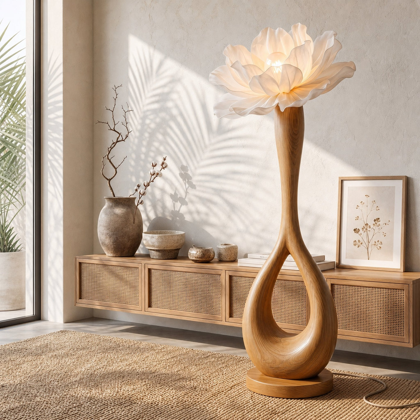 Handcrafted Floor Lamp With Blooming Flower Sculpture For Living Room - product view 5
