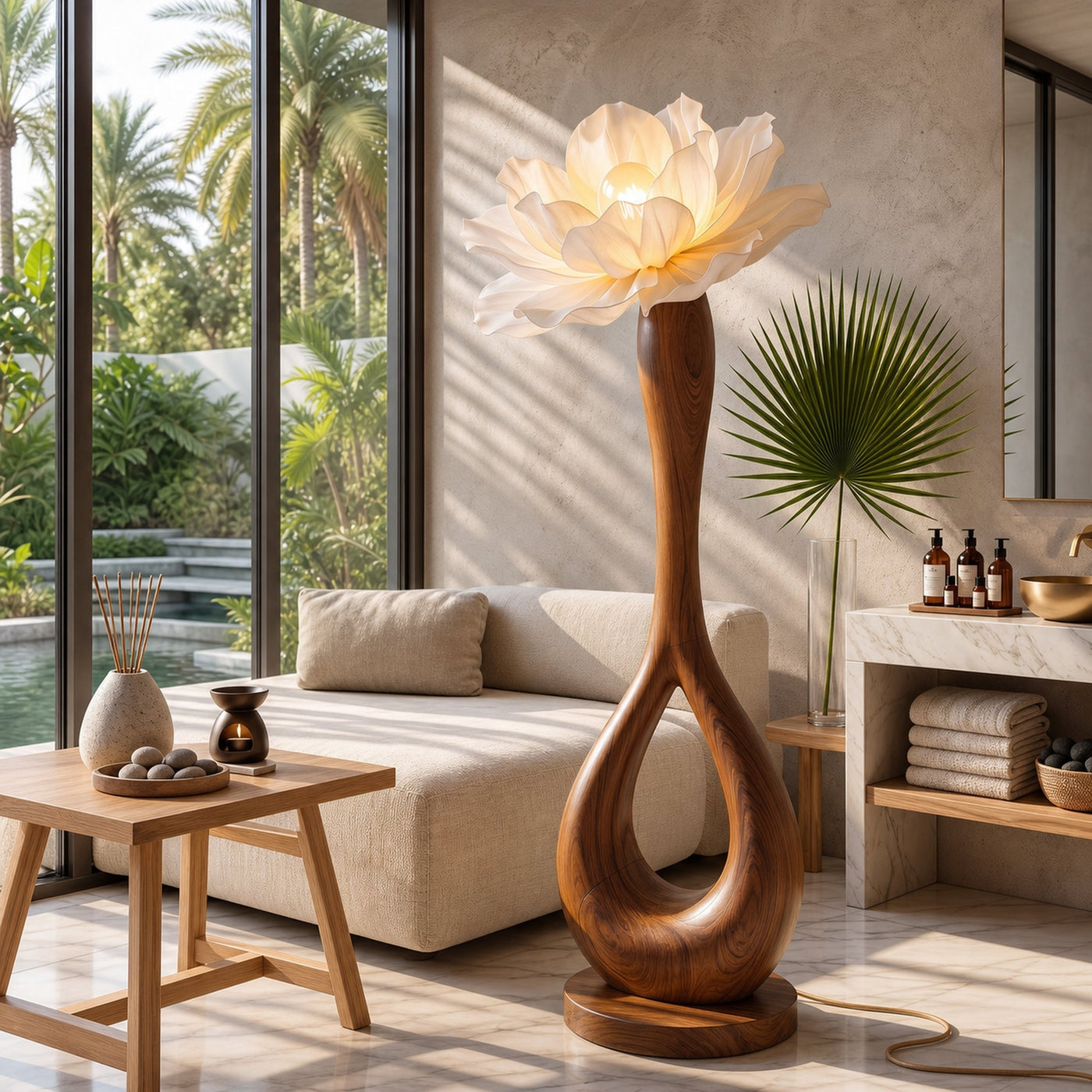 Handcrafted Floor Lamp With Blooming Flower Sculpture For Living Room - product view 6