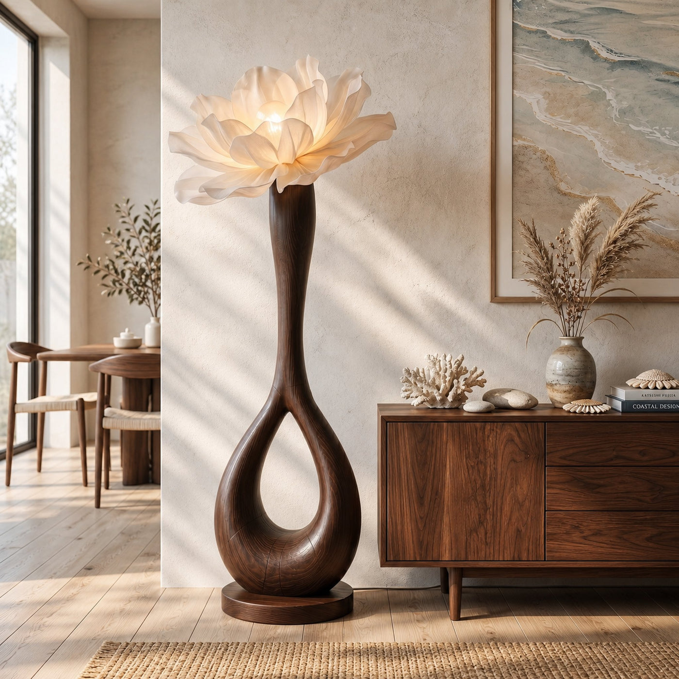 Handcrafted Floor Lamp With Blooming Flower Sculpture For Living Room - product view 7