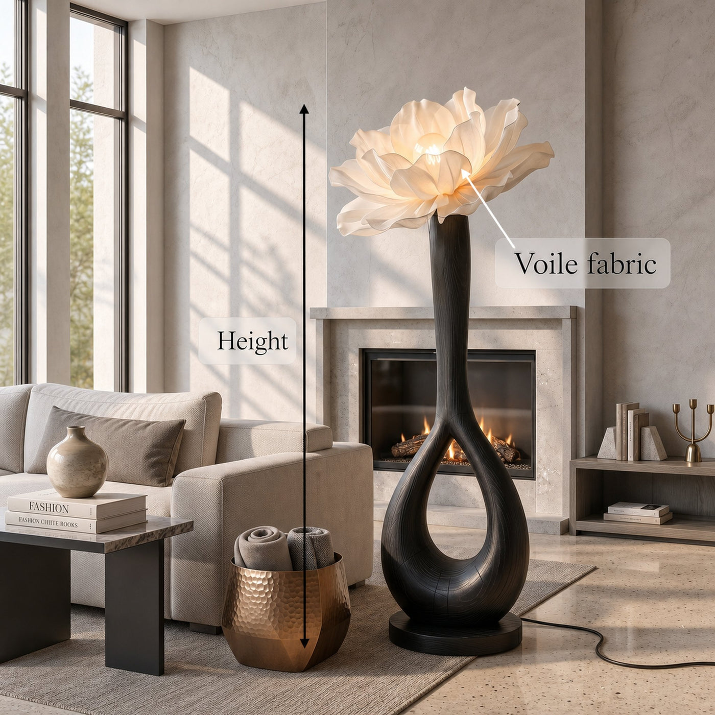 Handcrafted Floor Lamp With Blooming Flower Sculpture For Living Room - product view 8