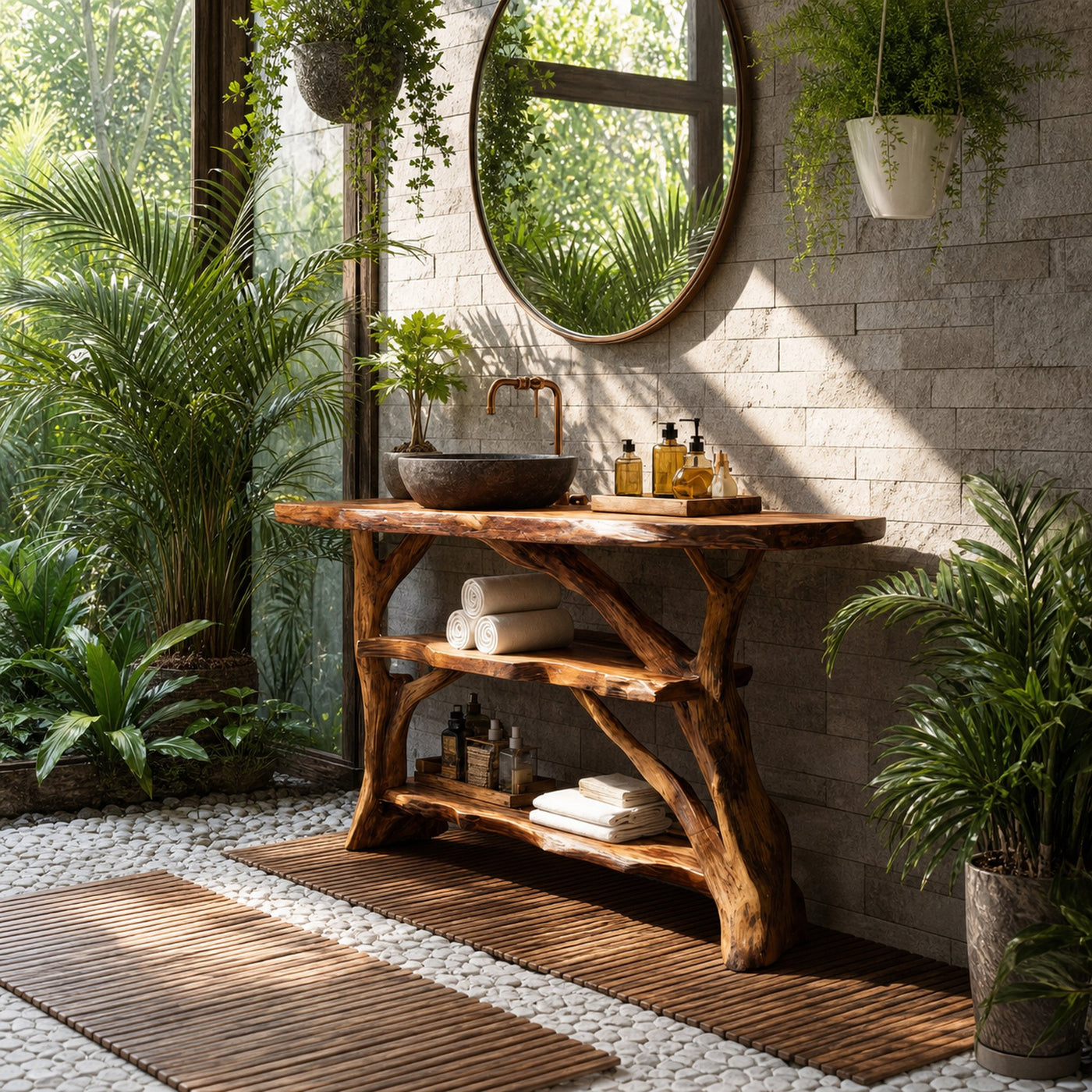 Handcrafted Live Edge Bathroom Vanity For Unique Bathroom Decor - product view 2