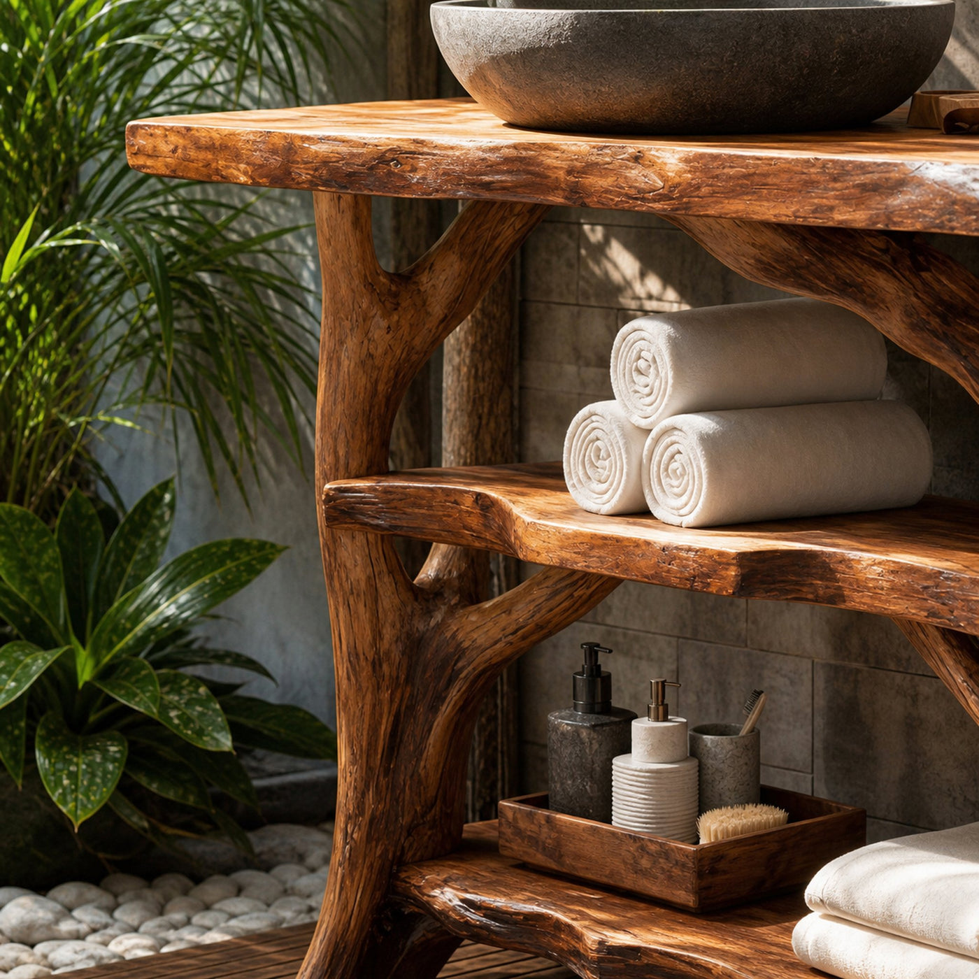 Handcrafted Live Edge Bathroom Vanity For Unique Bathroom Decor - product view 3