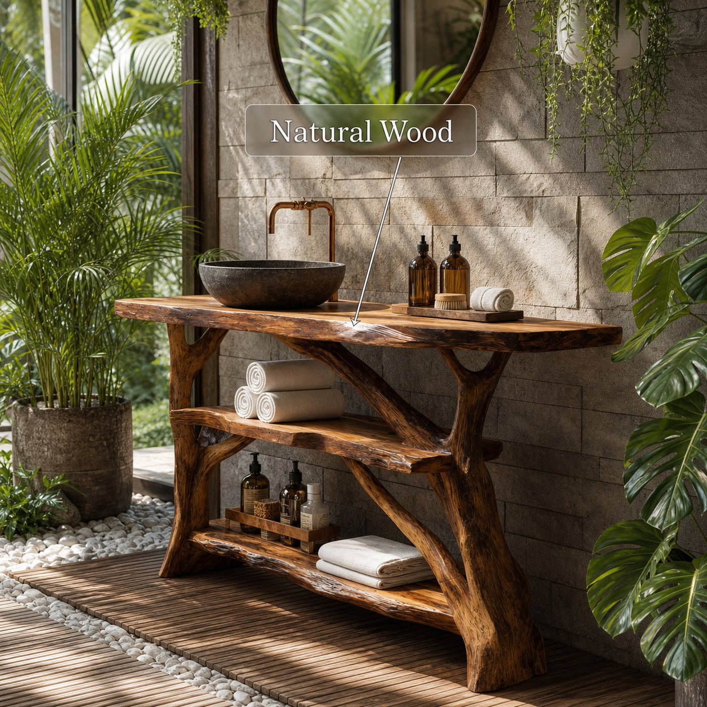 Handcrafted Live Edge Bathroom Vanity For Unique Bathroom Decor - product view 5