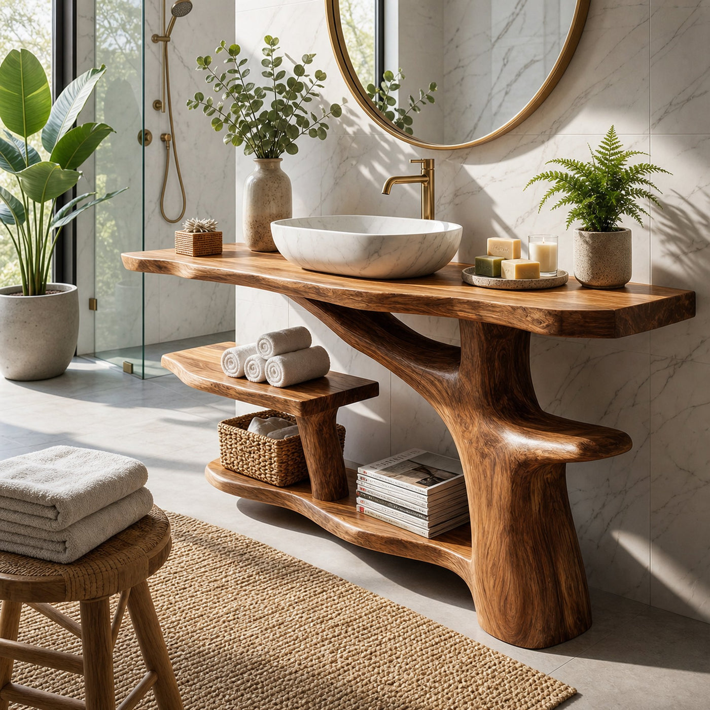 Handcrafted Live Edge Bathroom Vanity Natural Wood For Luxury Spa Bath - product view 2