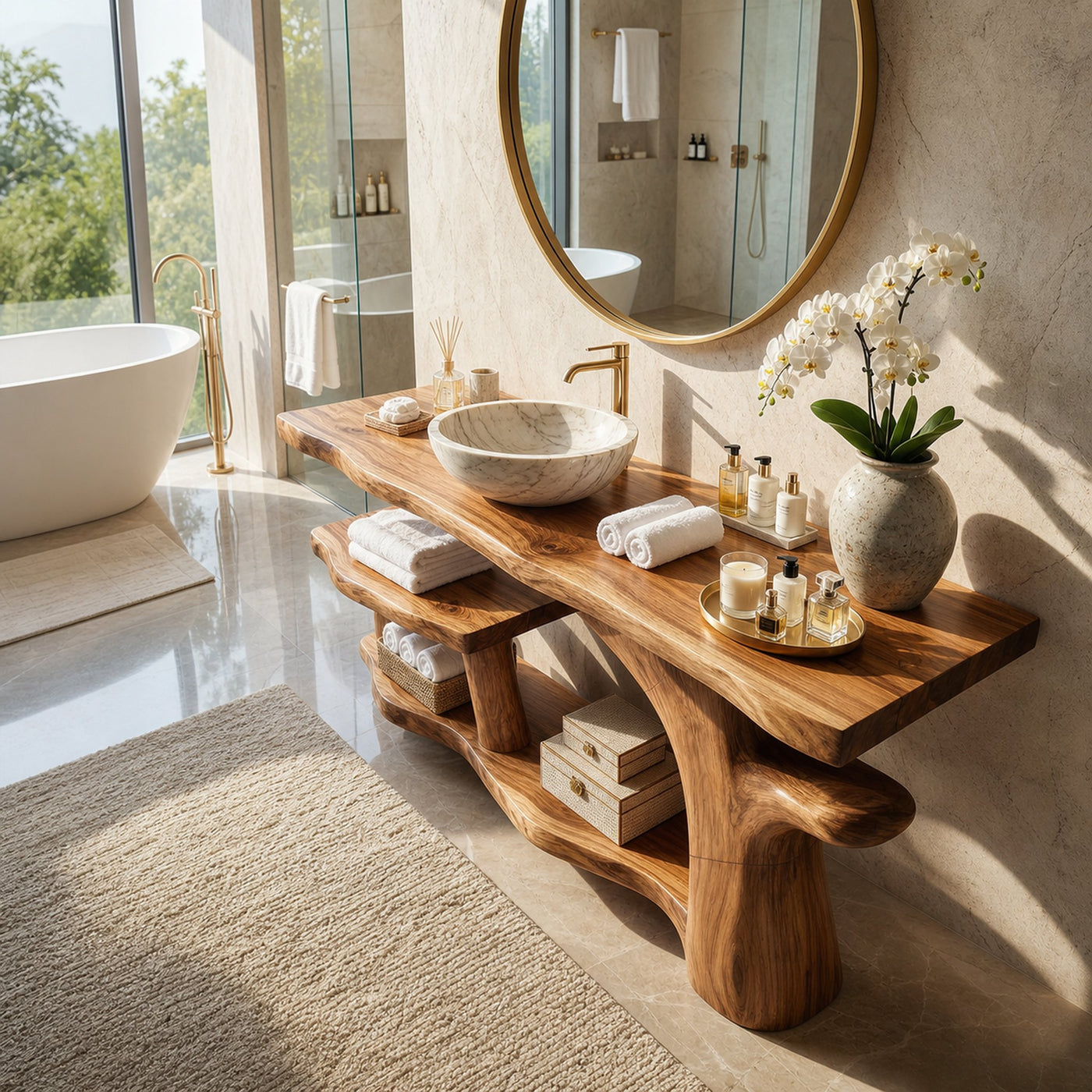 Handcrafted Live Edge Bathroom Vanity Natural Wood For Luxury Spa Bath - product view 3