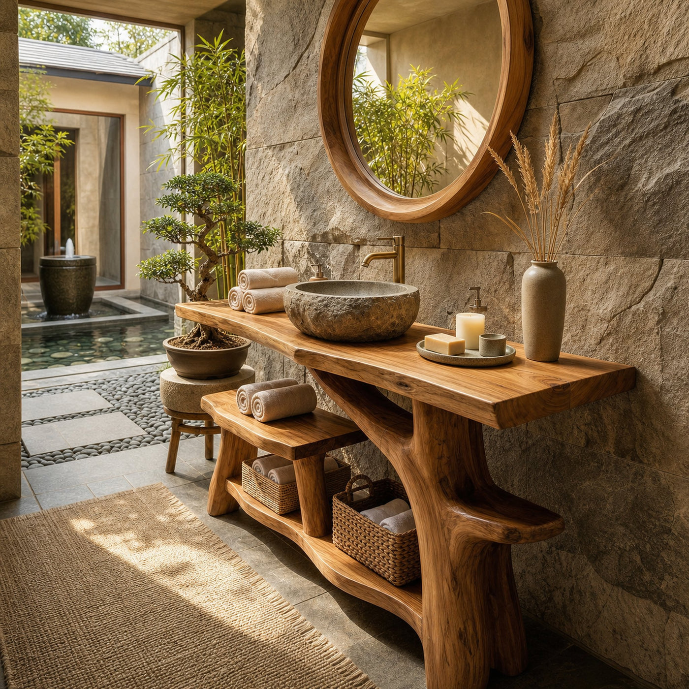 Handcrafted Live Edge Bathroom Vanity Natural Wood For Luxury Spa Bath - product view 4