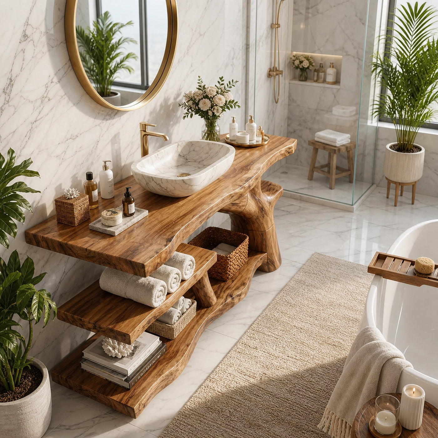 Handcrafted Live Edge Bathroom Vanity Natural Wood For Luxury Spa Bath - product view 5