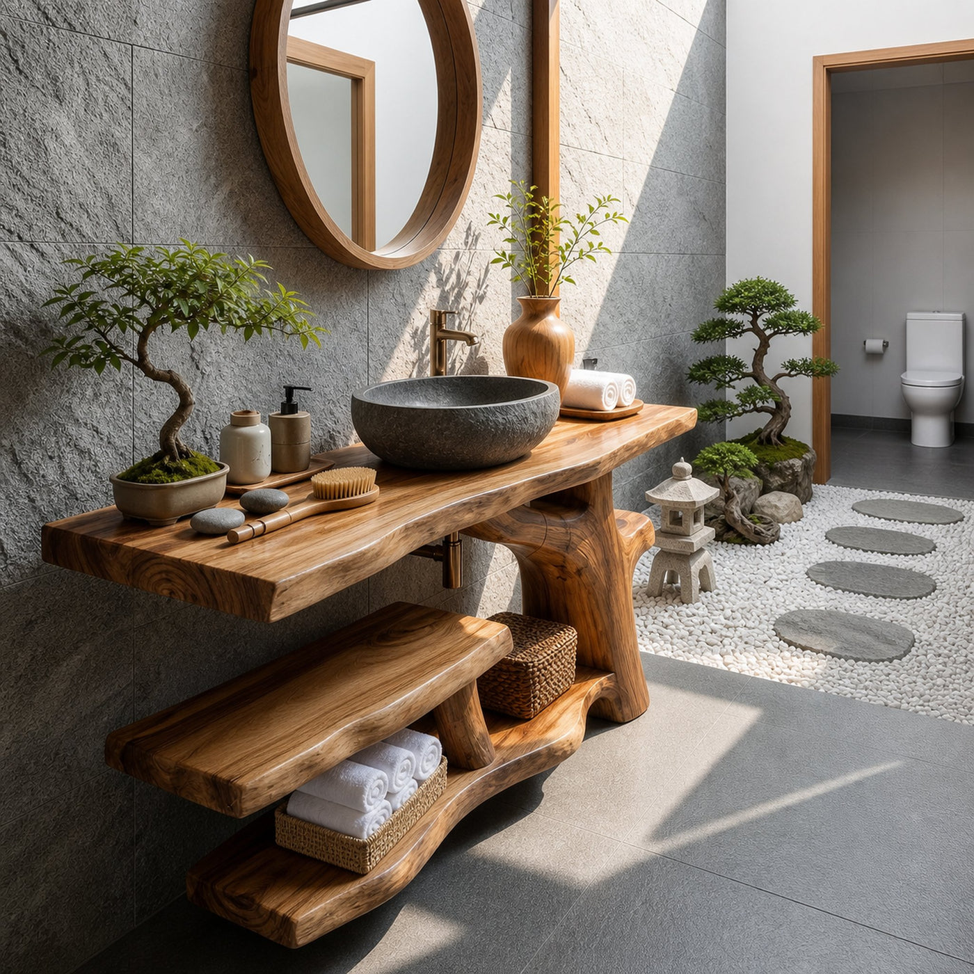 Handcrafted Live Edge Bathroom Vanity Natural Wood For Luxury Spa Bath - product view 6