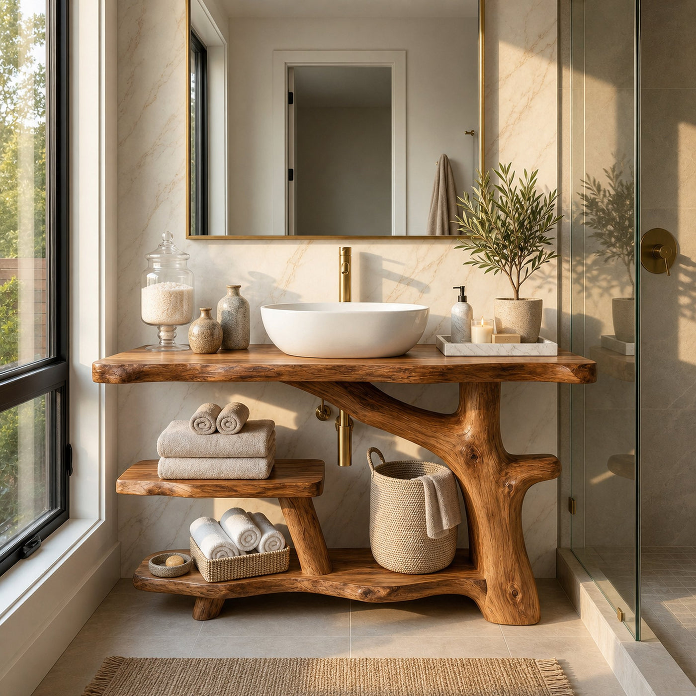 Handcrafted Live Edge Bathroom Vanity Natural Wood For Luxury Spa Bath - product view 7
