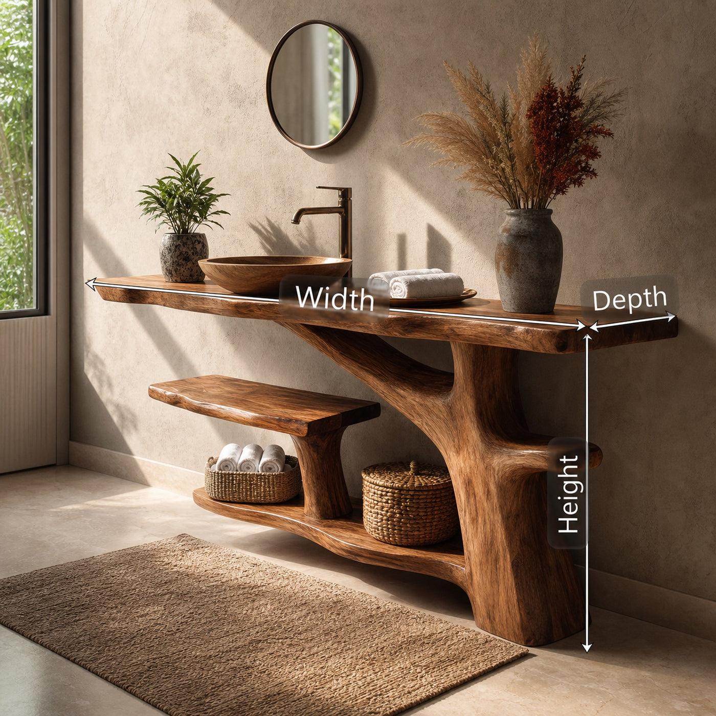 Handcrafted Live Edge Bathroom Vanity Natural Wood For Luxury Spa Bath - product view 8