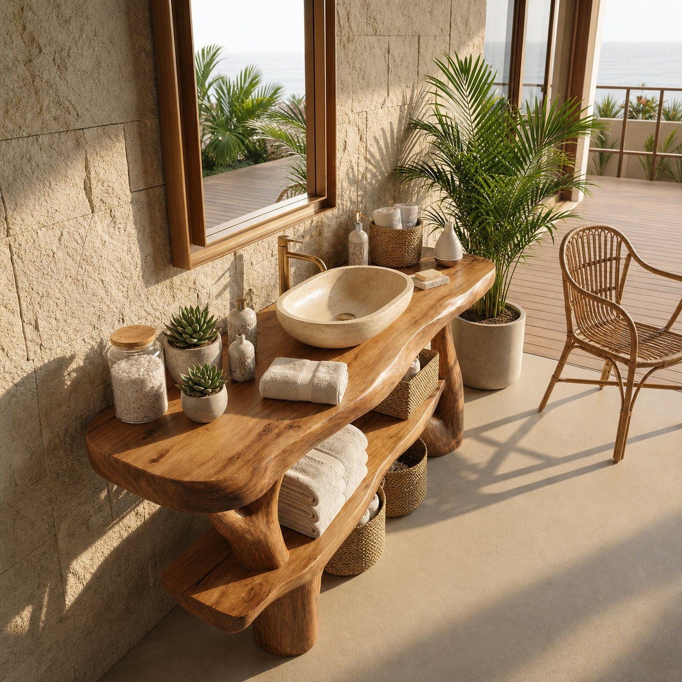 Handcrafted Live Edge Bathroom Vanity Organic Wood For Spa Bathroom - product view 2