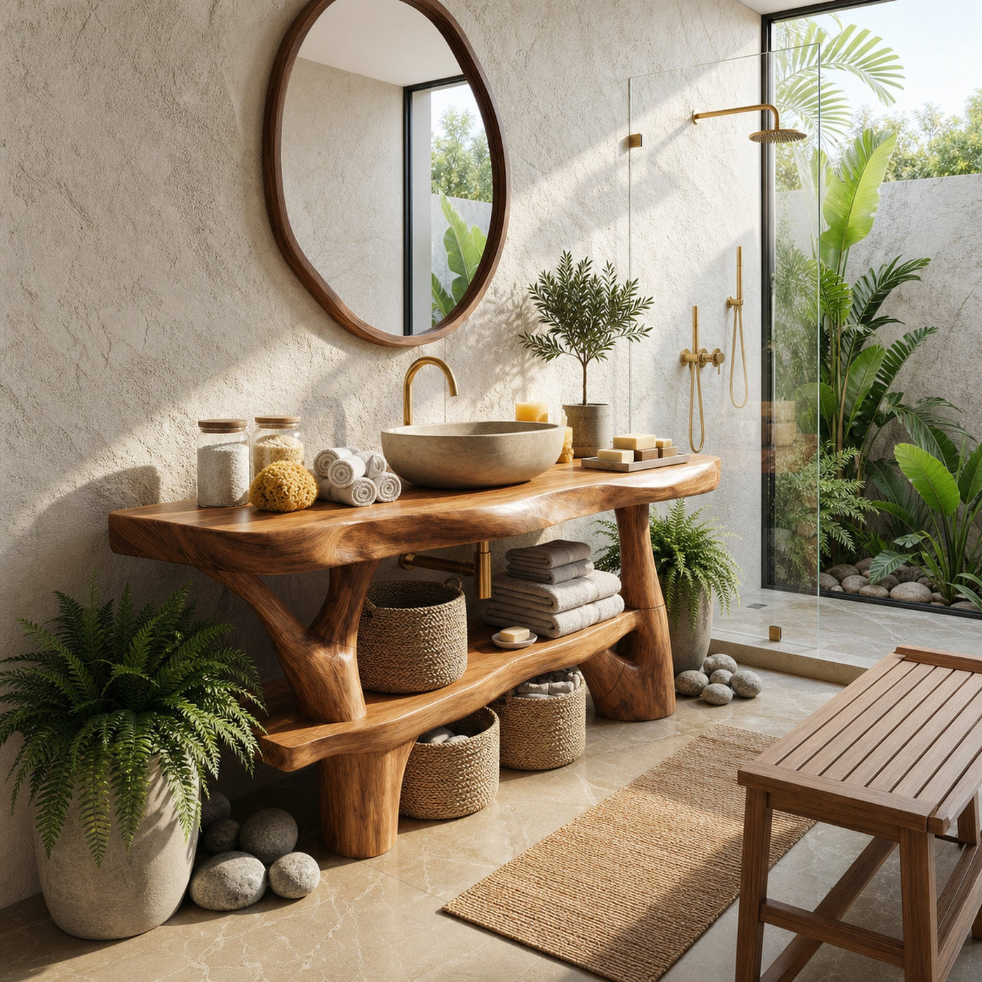 Handcrafted Live Edge Bathroom Vanity Organic Wood For Spa Bathroom - product view 4