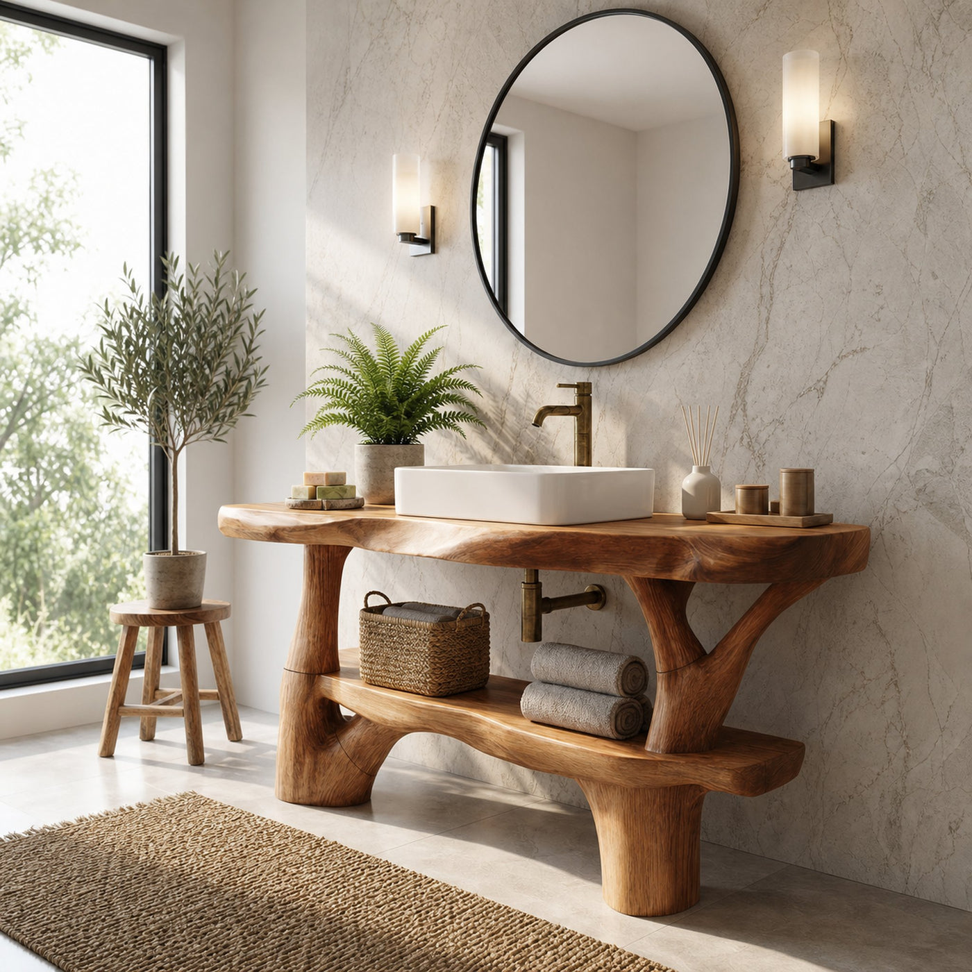 Handcrafted Live Edge Bathroom Vanity Organic Wood For Spa Bathroom - product view 5