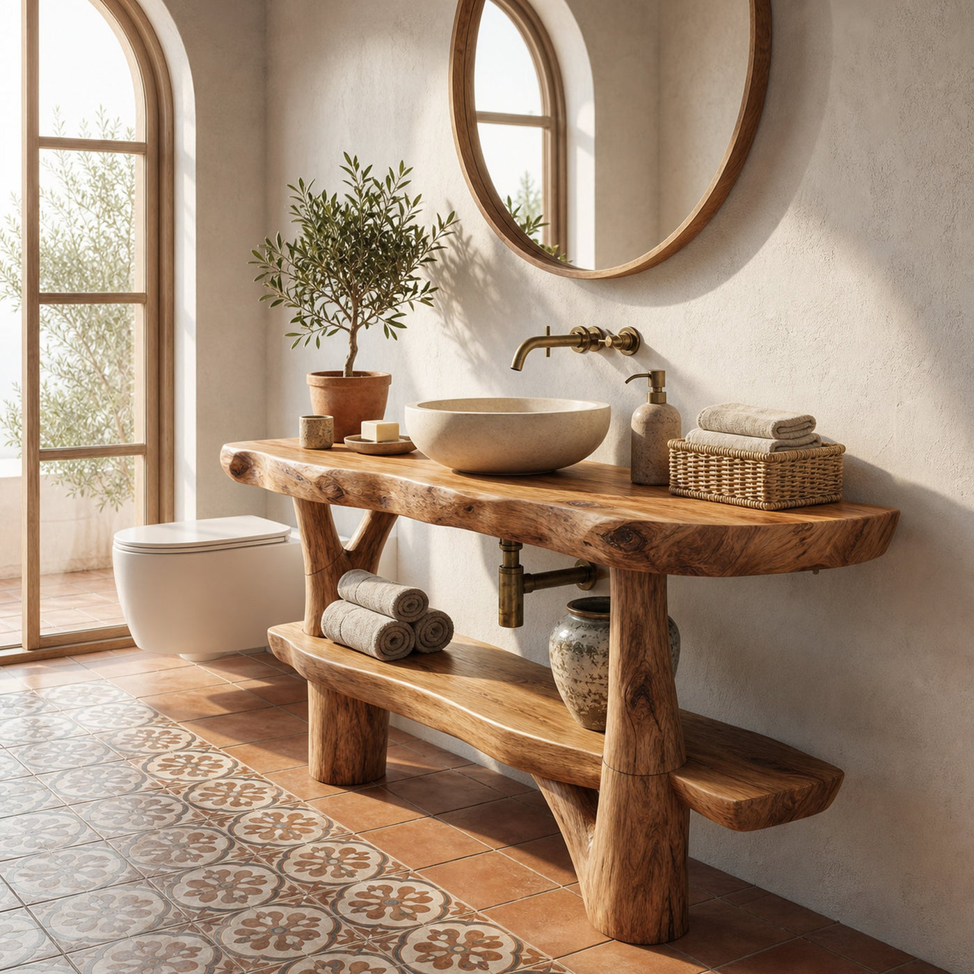 Handcrafted Live Edge Bathroom Vanity Organic Wood For Spa Bathroom - product view 6